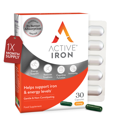 Active Iron | 14mg Non-Constipating Iron | 30 Iron Capsules | 30 Day Supply