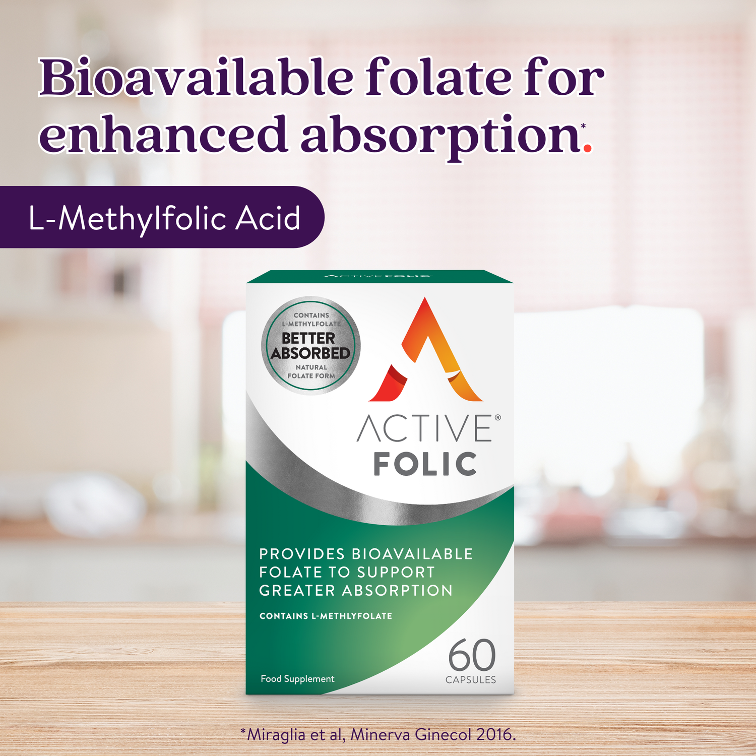 Active Folic | L-Methylfolate for Better Absorption | 60 Capsules (400mcg) | 60 Day Supply