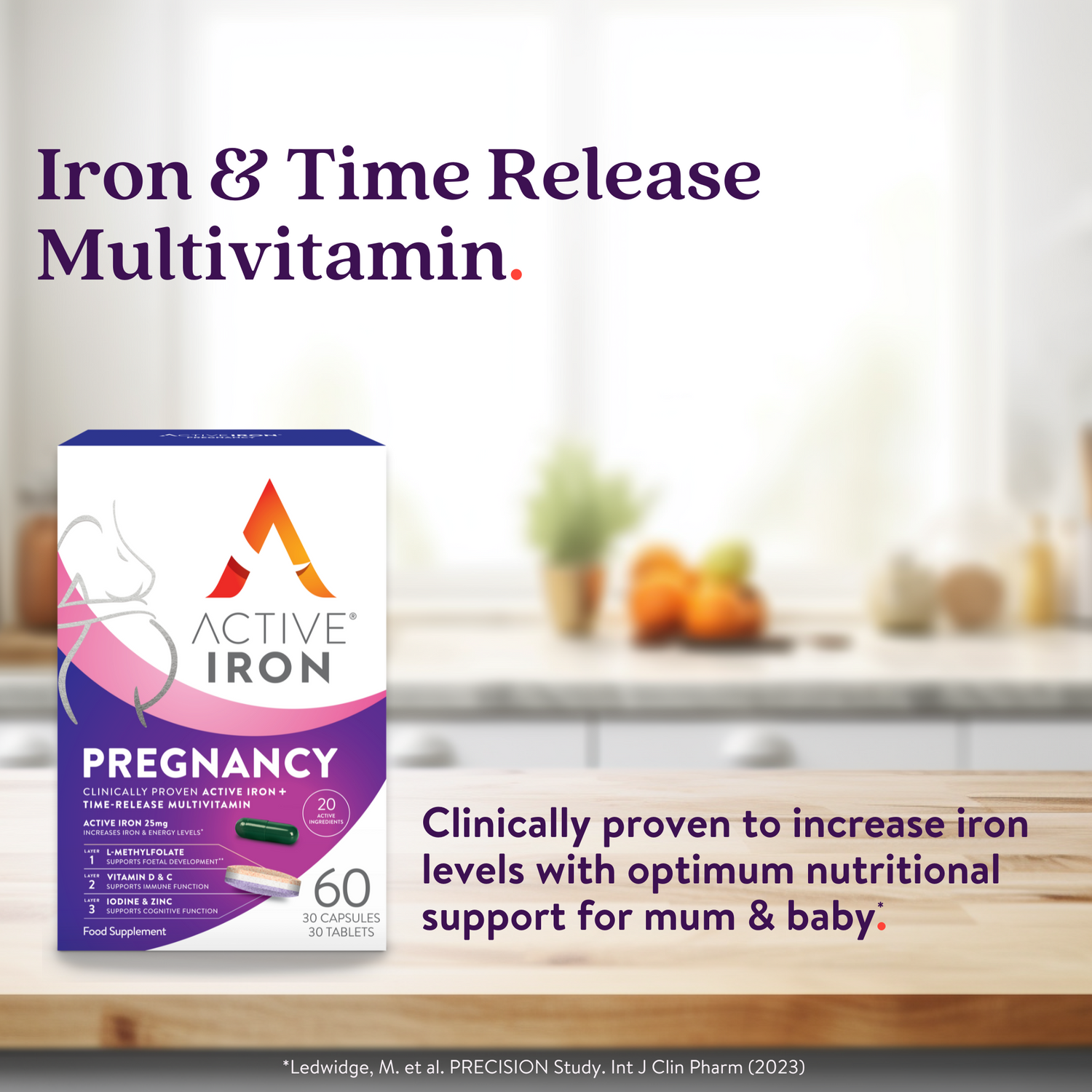 Active Iron Pregnancy | Iron + Time-Release Multivitamin Specially Formulated for Pregnancy | 30 Iron Capsules (25mg) + 30 Multivitamin Tablets | 30 Day Supply