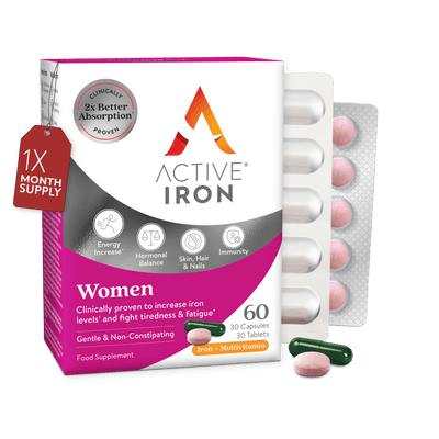 Active Iron Women | Iron + Complete Multivitamin for Women | 30 Iron Capsules + 30 Multivitamin Tablets | 30 Day Supply