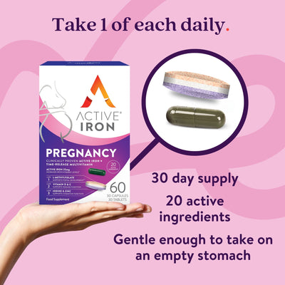 Active Iron Pregnancy | 30 x 25 mg Iron Capsules & 30 x Triple Layer Multivitamin Tablet | 30 Day Supply